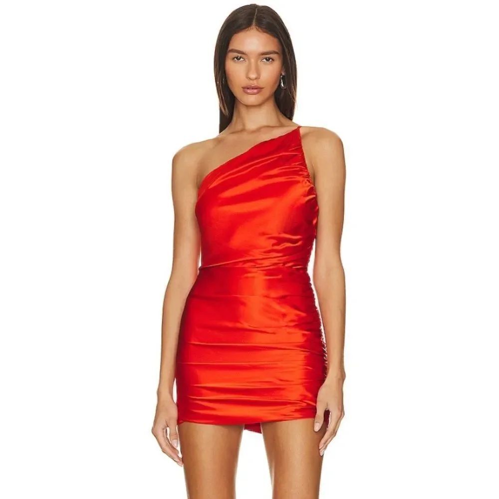 The Sei Silk ONE SHOULDER RUCHED MINI
DRESS- Orange Size 2 Revolve